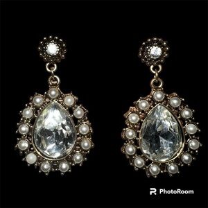Crystal and Faux Pearl Dangle Earrings NWT